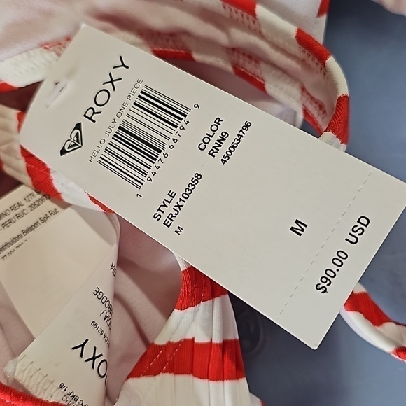 Roxy Red White Striped Bikini One Piece NWT - Picture 5 of 9